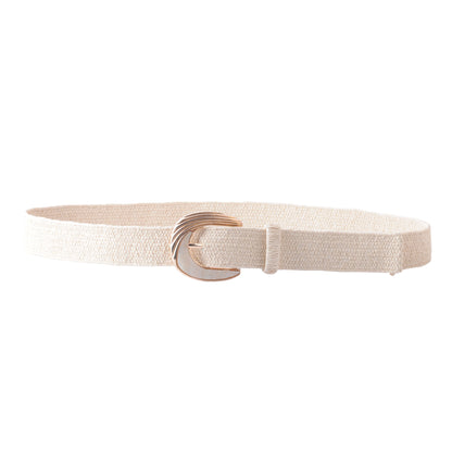 Two-Tone Sculpted Curve Buckle Raffia Belt