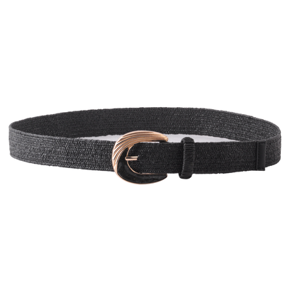 Two-Tone Sculpted Curve Buckle Raffia Belt