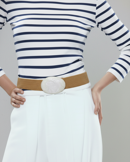 Raffia Stretch Belt with Crackle Quartz Buckle