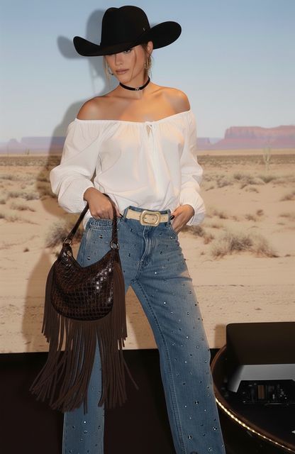 Gold Circle Link and Leather Panel Alternating Pattern Belt