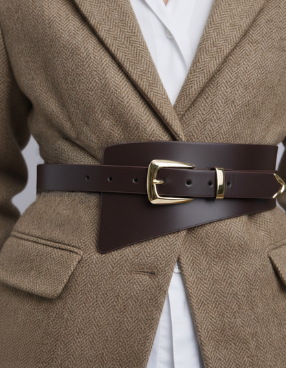 Asymmetrical Waist Cinching Belt with Polished Signature Hardware