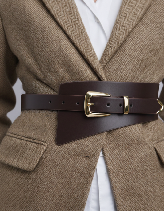 Asymmetrical Waist Cinching Belt with Polished Signature Hardware