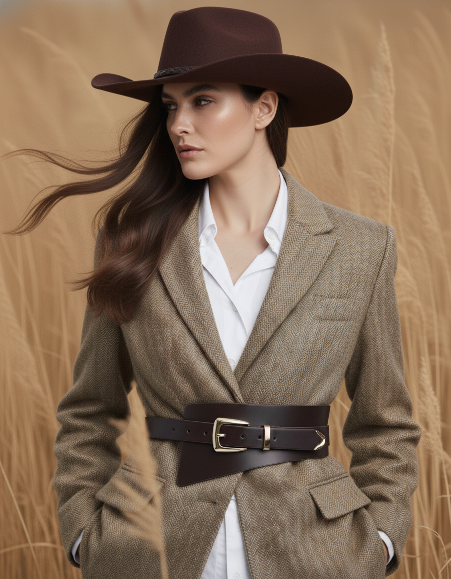 Asymmetrical Waist Cinching Belt with Polished Signature Hardware