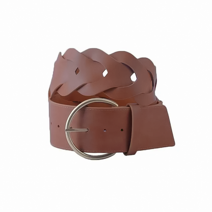 Ultra Thin Brass Buckle Belt with Chevron Patterned Woven Tail