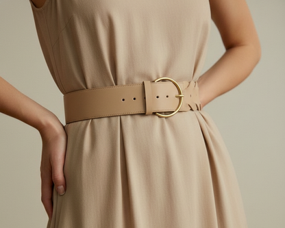 Ultra Thin Brass Buckle Belt with Chevron Patterned Woven Tail
