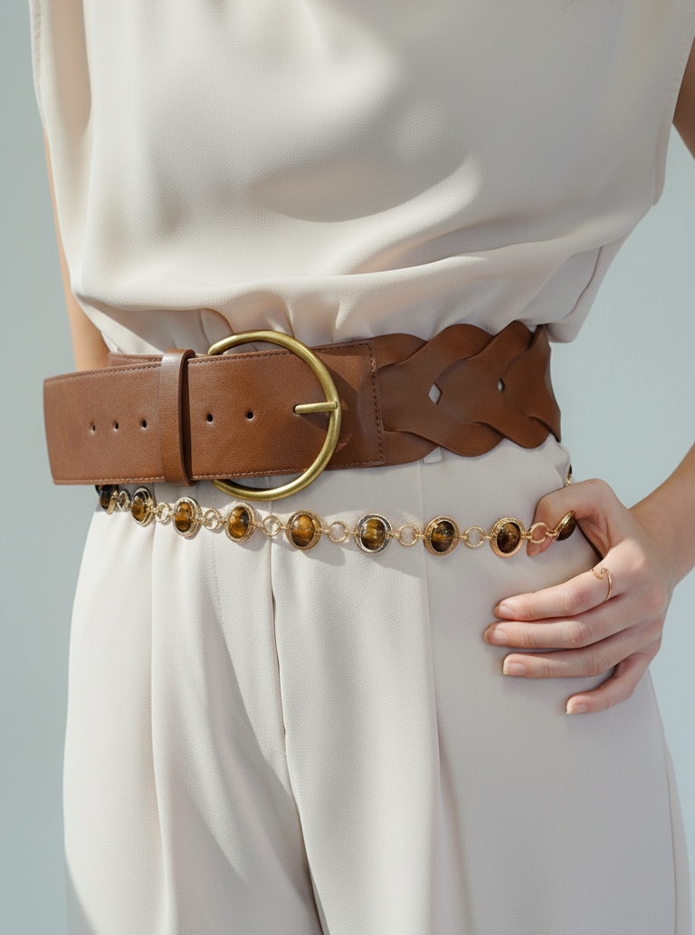 Glossy Coffee Bean Chain Belt