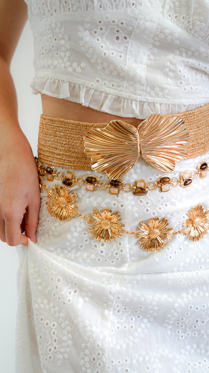 Ruby Red Stone Alternating Pattern Chain Belt