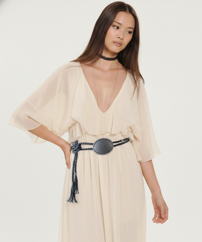 The Outlaw: A Braided Leather Western Rope Belt with Oval Concho and Tassel