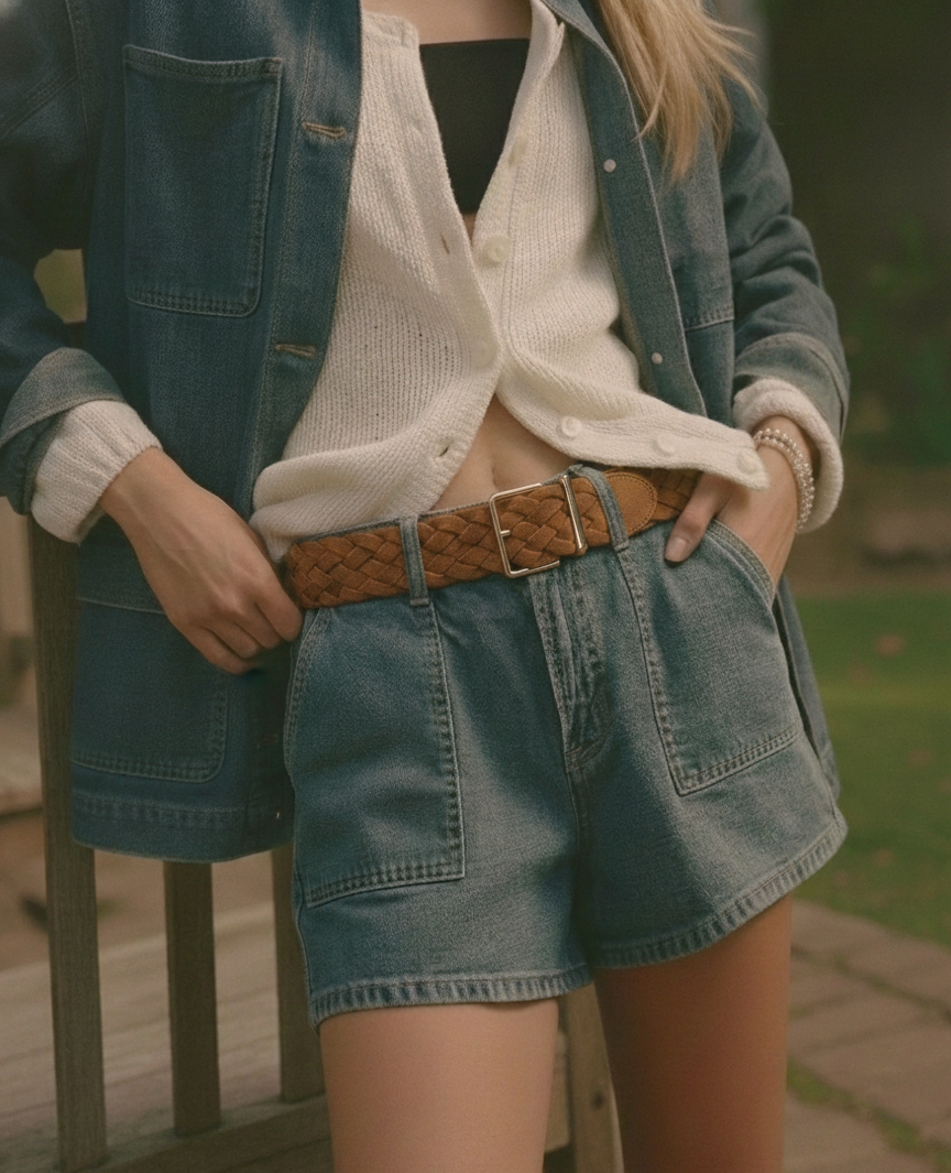 Gold Buckle Wide Braided Belt