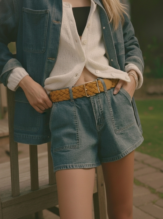 Gold Buckle Wide Braided Belt