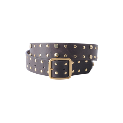 Allover Studded Square Buckle Leather Belt