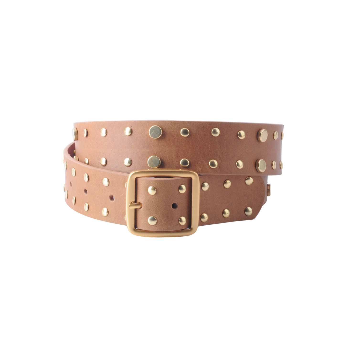 Allover Studded Square Buckle Leather Belt