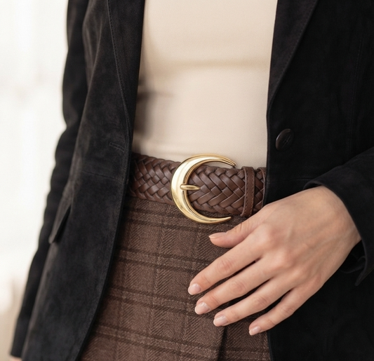 Bianca Braided Stretch Belt with Gold Crescent Buckle