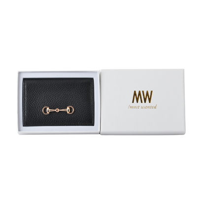 Gold Horsebit Compact Folded Card Case in Grained Leather