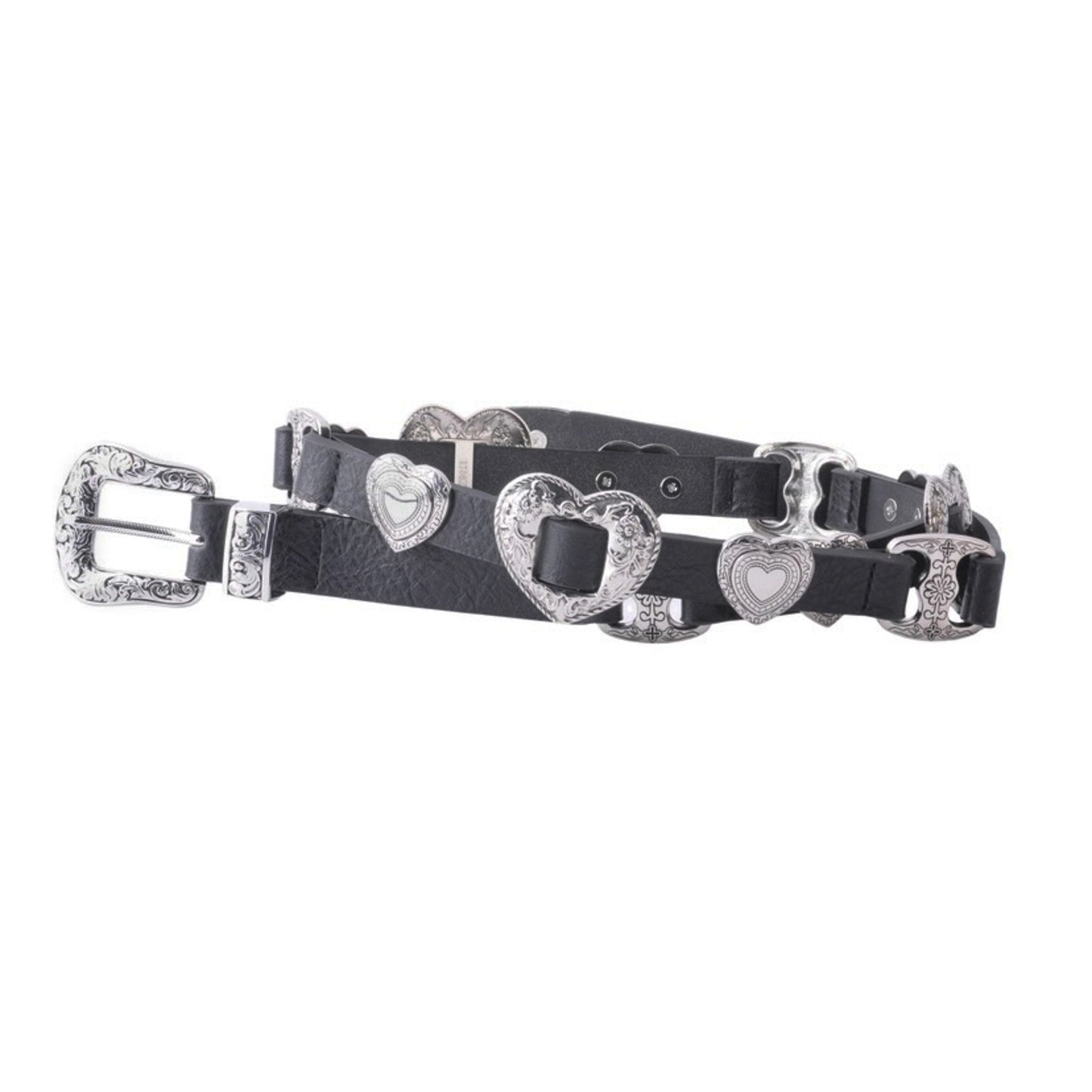Grunge Silver Heart Concho Leather Belt