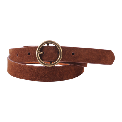 Brass-Toned Circle Buckle Leather Belt