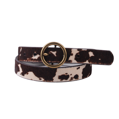 Brass-Toned Circle Buckle Leather Belt
