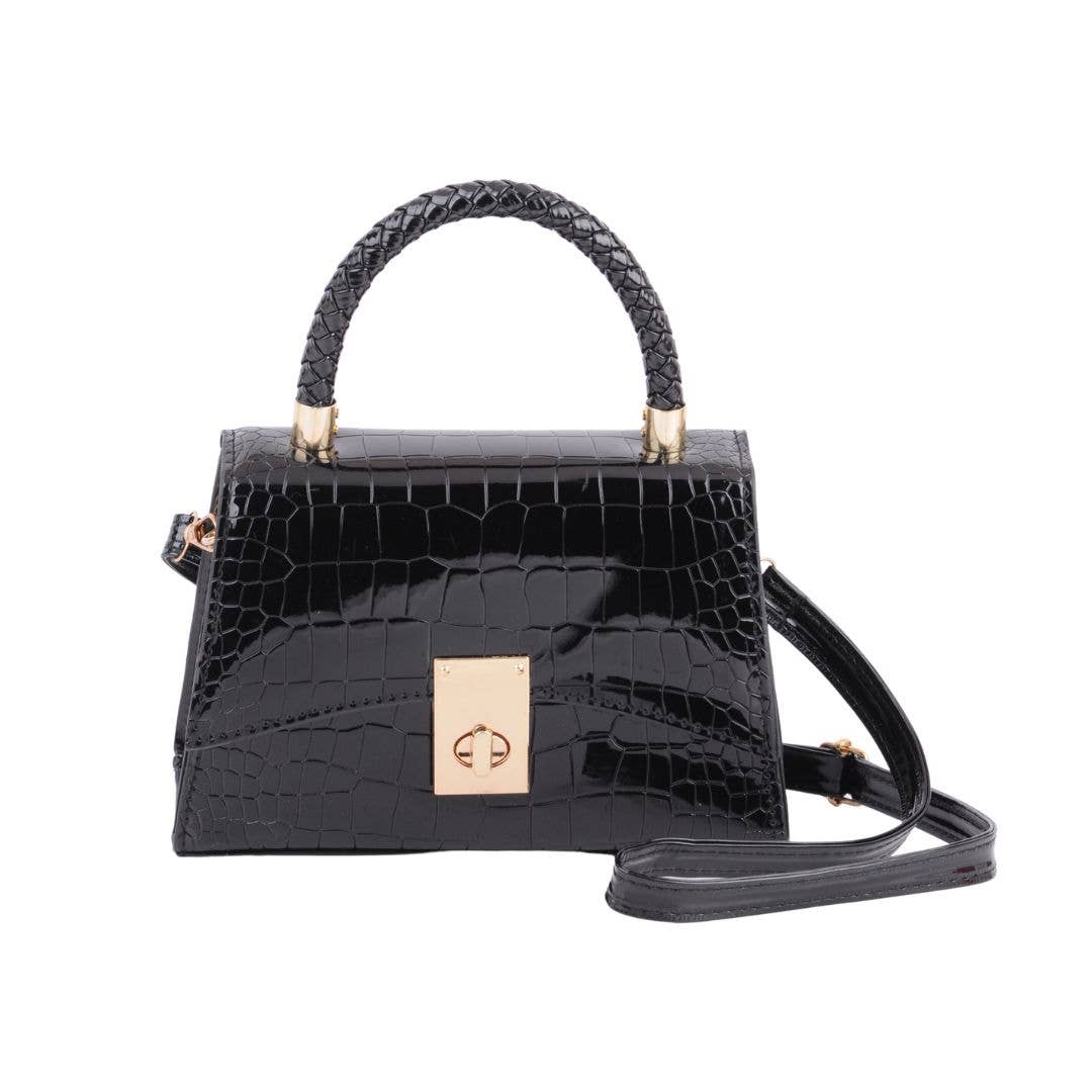 1534-BLACK 1534 - Snakeskin Trendy Bag: Make a Bold Fashion Statement! - Wholesale Handbag - Most Wanted USA