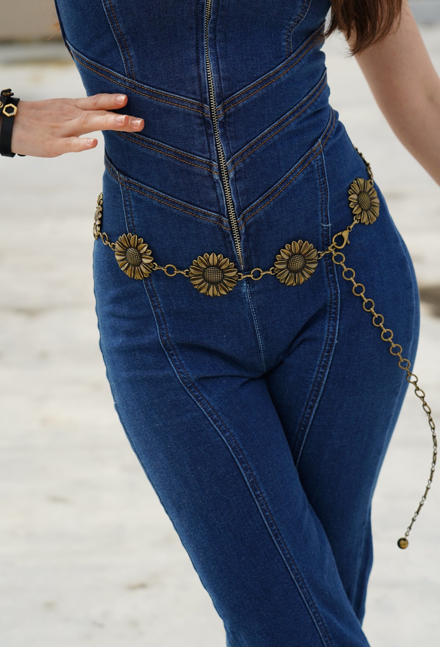 Sunflower Floral Concho Chain Belt