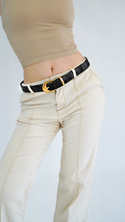 Calf Hair Belt with Thick Gold Buckle