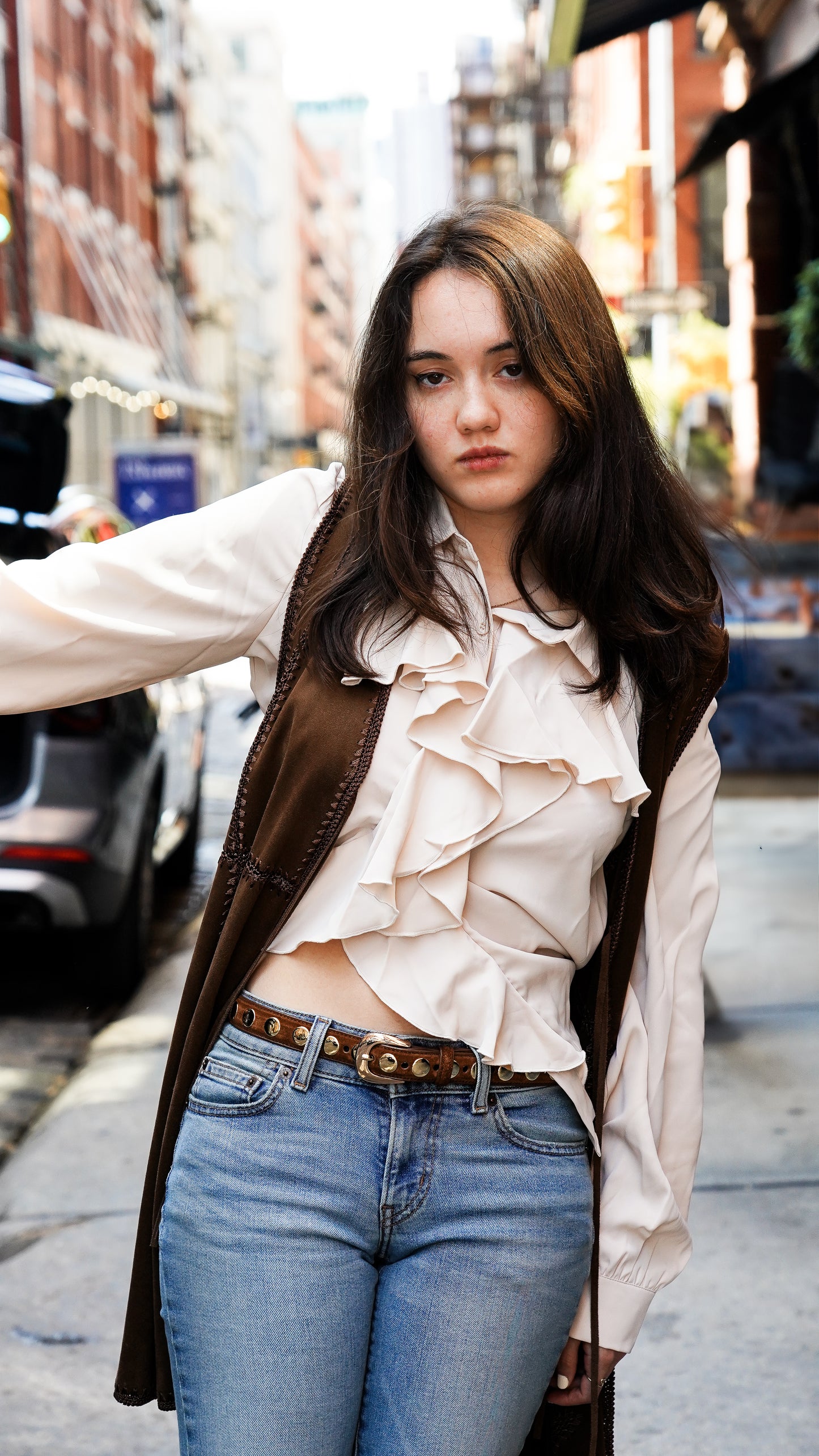 Suede Belt with Wide Studs