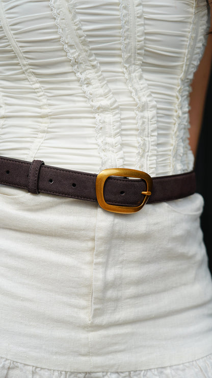 Suede Belt with Organic Shape Buckle - Ships September 29th