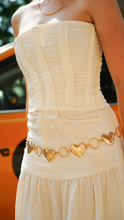 Natural Hammered Heart Ring Chain Belt - Ships September 29th