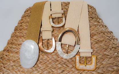 Raffia Stretch Belt with Crackle Quartz Buckle