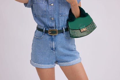 Furry Top Handle Crocodile Print Everyday Bag