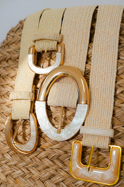 Subtle Sparkle Angular Buckle Raffia Stretch Belt