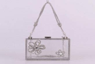1430 - Clear Acrylic Bag with Rhinestones Rope and Flowers