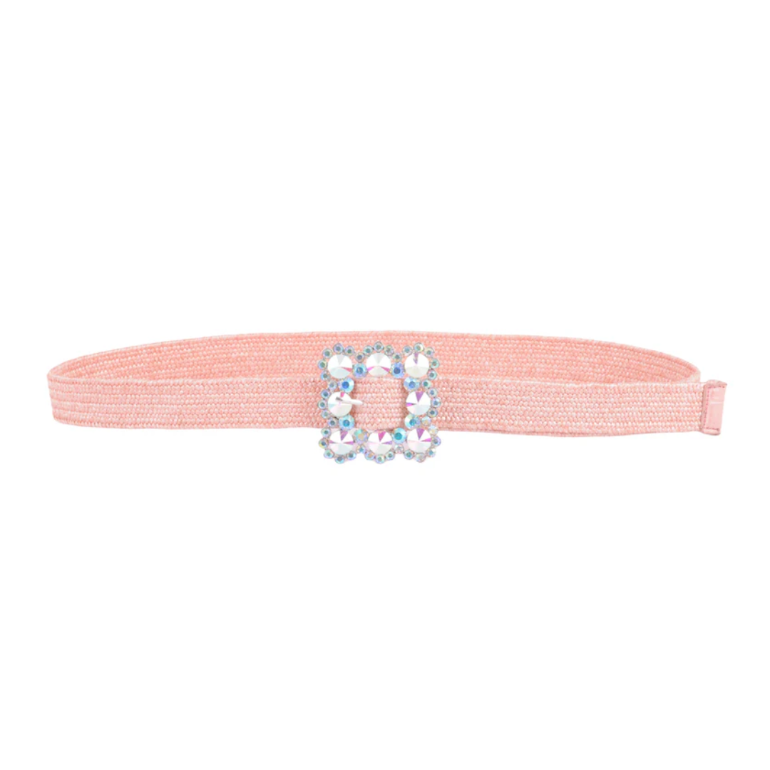 5205 - Dazzling Allure: Rhinestone Square Buckle Stretch Belt - Sparkle and Flexibility