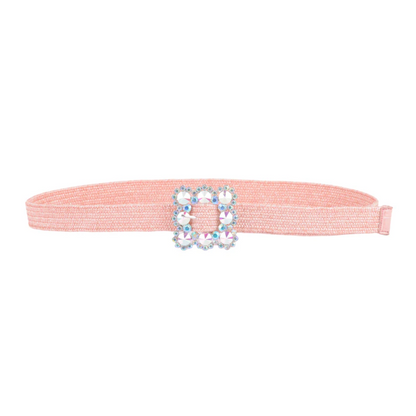 Pink Stretch Belt with Rhinestone Square Buckle