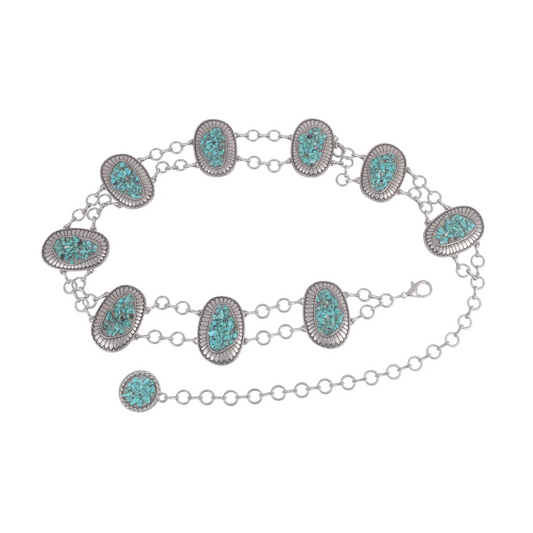 Turquoise Pebble Adorned Oval Concho Belt - Ships September 29th