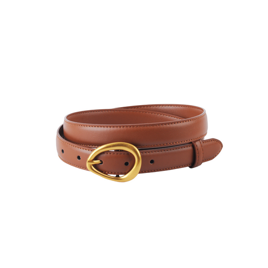 Basic Leather Belt with Asymmetrical Buckle - Ships September 29th