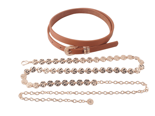 Two-Piece Set: Hammered Gold Chain Belt + Skinny Basic