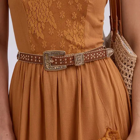 Glam Zipper-Lined Rhinestone Adorned Western Belt