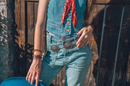 Turquoise Oval Floral Concho Chain Belt