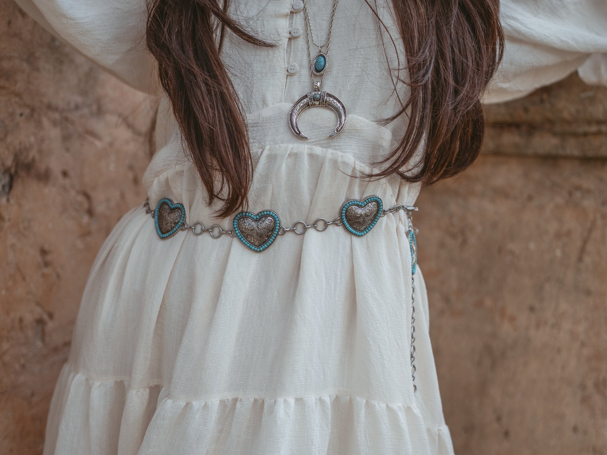 5154 - Turquoise Bordered Heart Chain Belt - Wholesale Belt - Most Wanted USA
