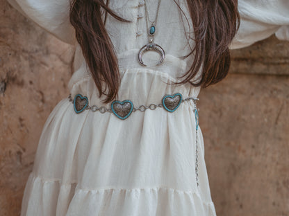 5154 - Turquoise Bordered Heart Chain Belt - Wholesale Belt - Most Wanted USA