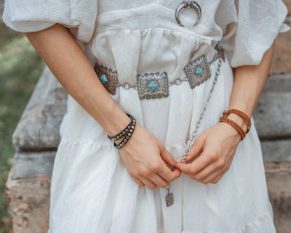 Turquoise Square Concho Chain Belt - Ships September 29th