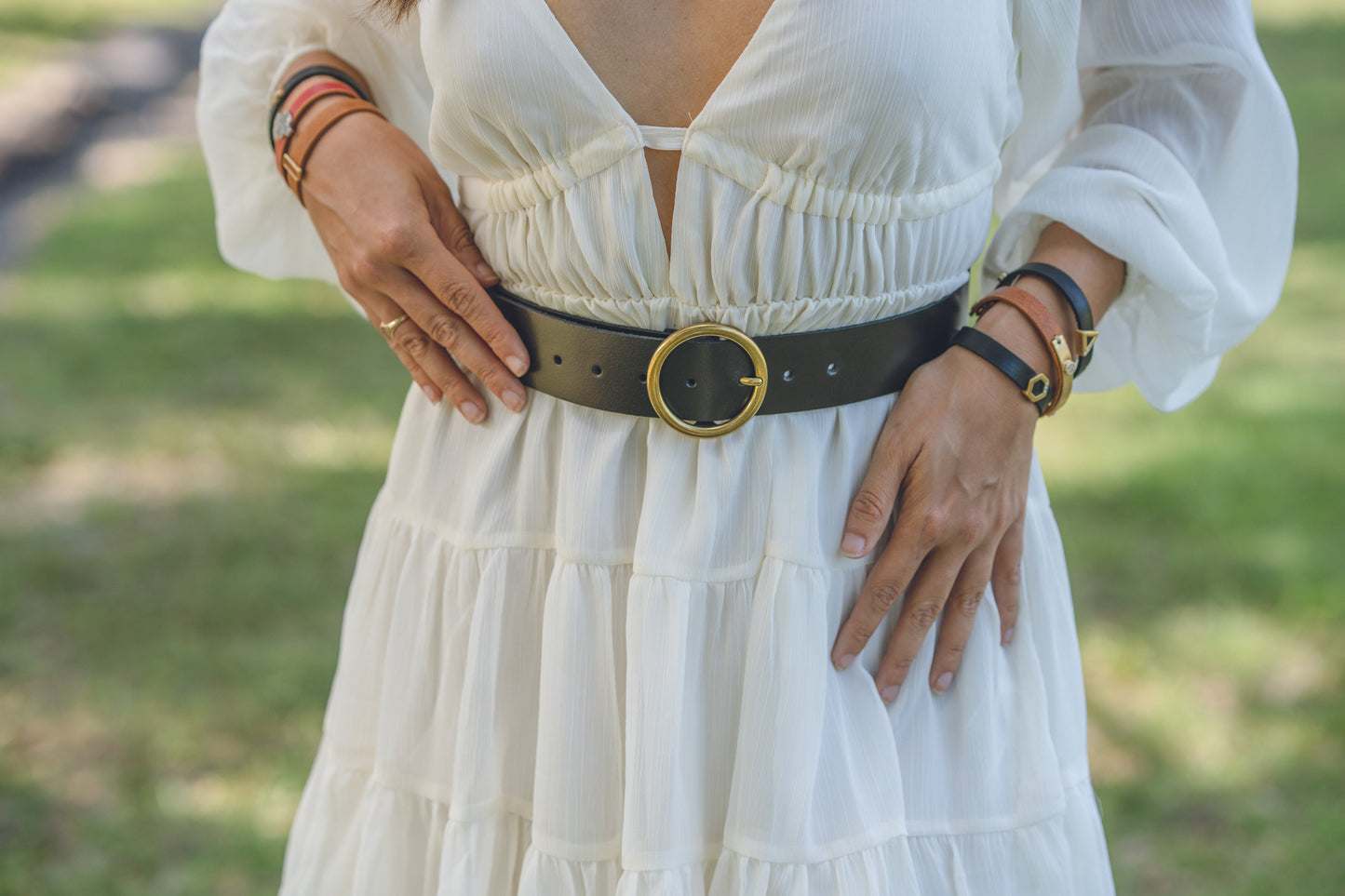 5032 - Wide Brass-Toned Ring Buckle Leather Belt - Wholesale Belt - Most Wanted USA