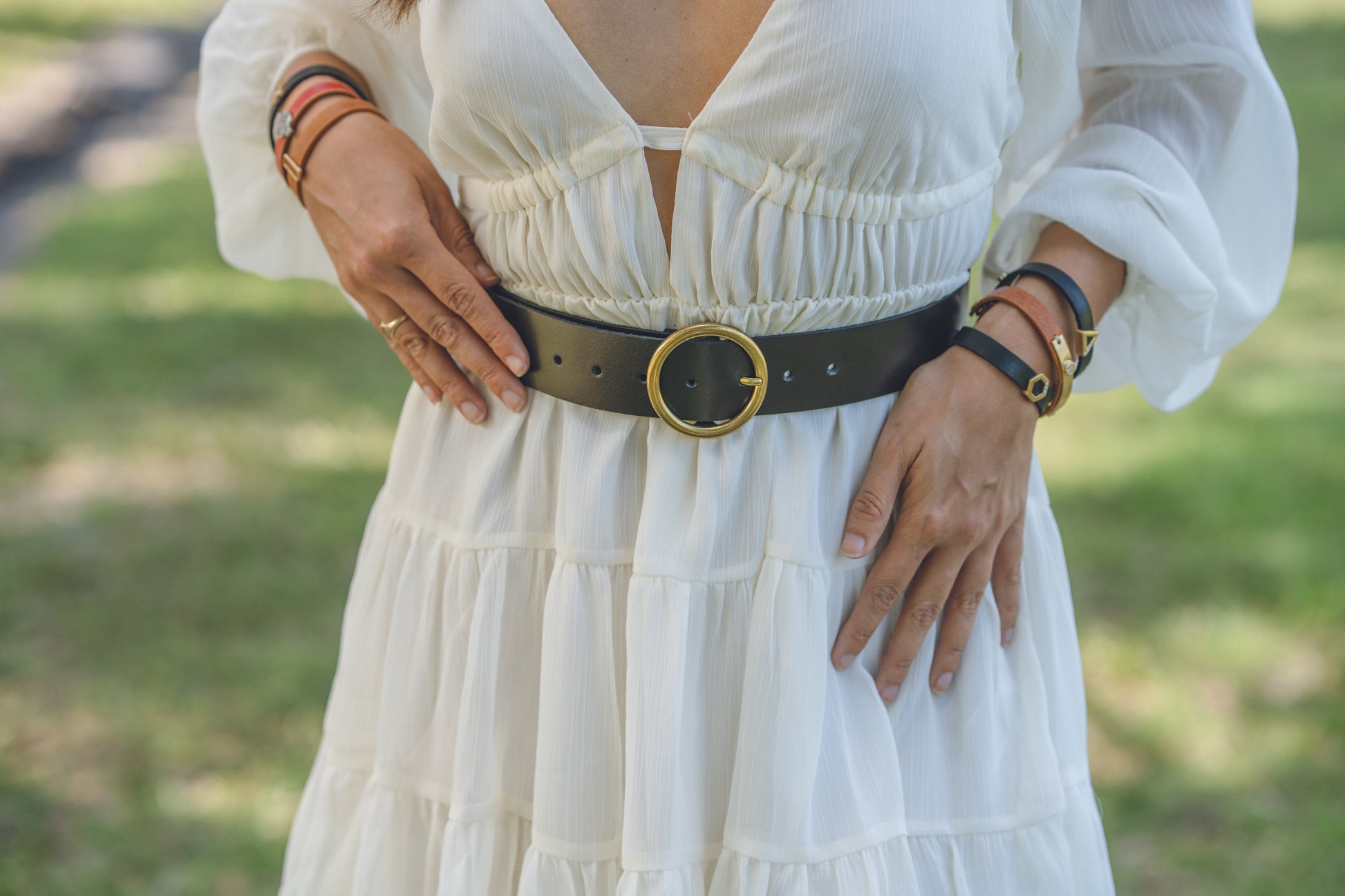 5032 - Wide Brass-Toned Ring Buckle Leather Belt - Wholesale Belt - Most Wanted USA