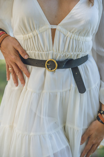 5036 - Brass-Toned Circle Buckle Leather Belt - Wholesale Belt - Most Wanted USA