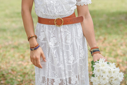 5032 - Wide Brass-Toned Ring Buckle Leather Belt - Wholesale Belt - Most Wanted USA