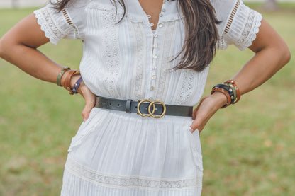 5072 - Double Circle Overlap Buckle Leather Belt - Wholesale Belt - Most Wanted USA