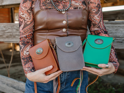 1006 - Leather Concho Cellphone Crossbody - Wholesale Handbag - Most Wanted USA