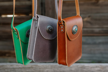 1006 - Leather Concho Cellphone Crossbody - Wholesale Handbag - Most Wanted USA