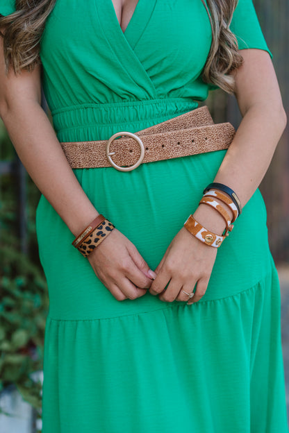 5145 - Spotted Calf Hair Belt with Rose Gold Circle Buckle - Wholesale Belt - Most Wanted USA