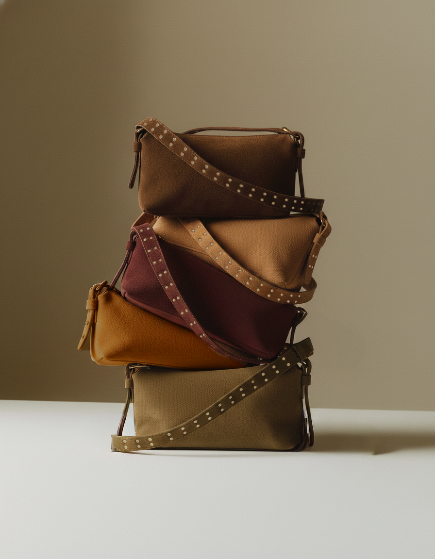Suede Leather  Should Bag w Studs on Strap